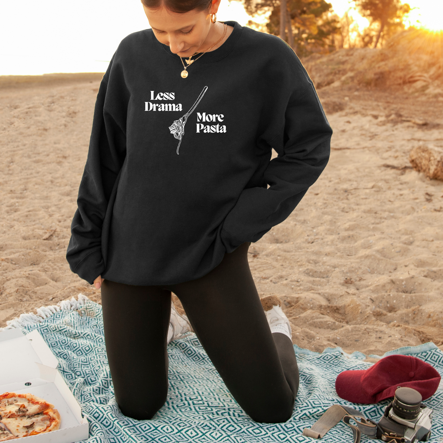 Less Drama More Pasta Sweatshirt – Cozy Foodie Aesthetic Sweater