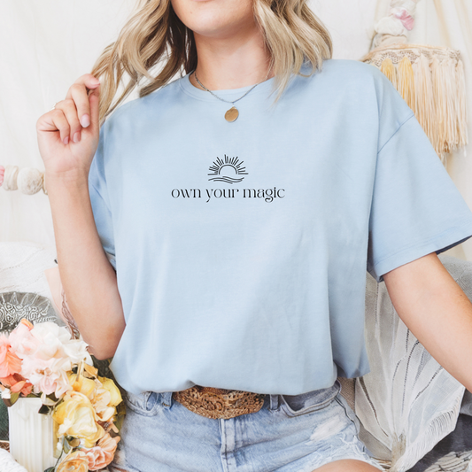 Own Your Magic T-Shirt – Celestial Sun Graphic Tee, Positive Energy Shirt, Boho-Inspired Aesthetic